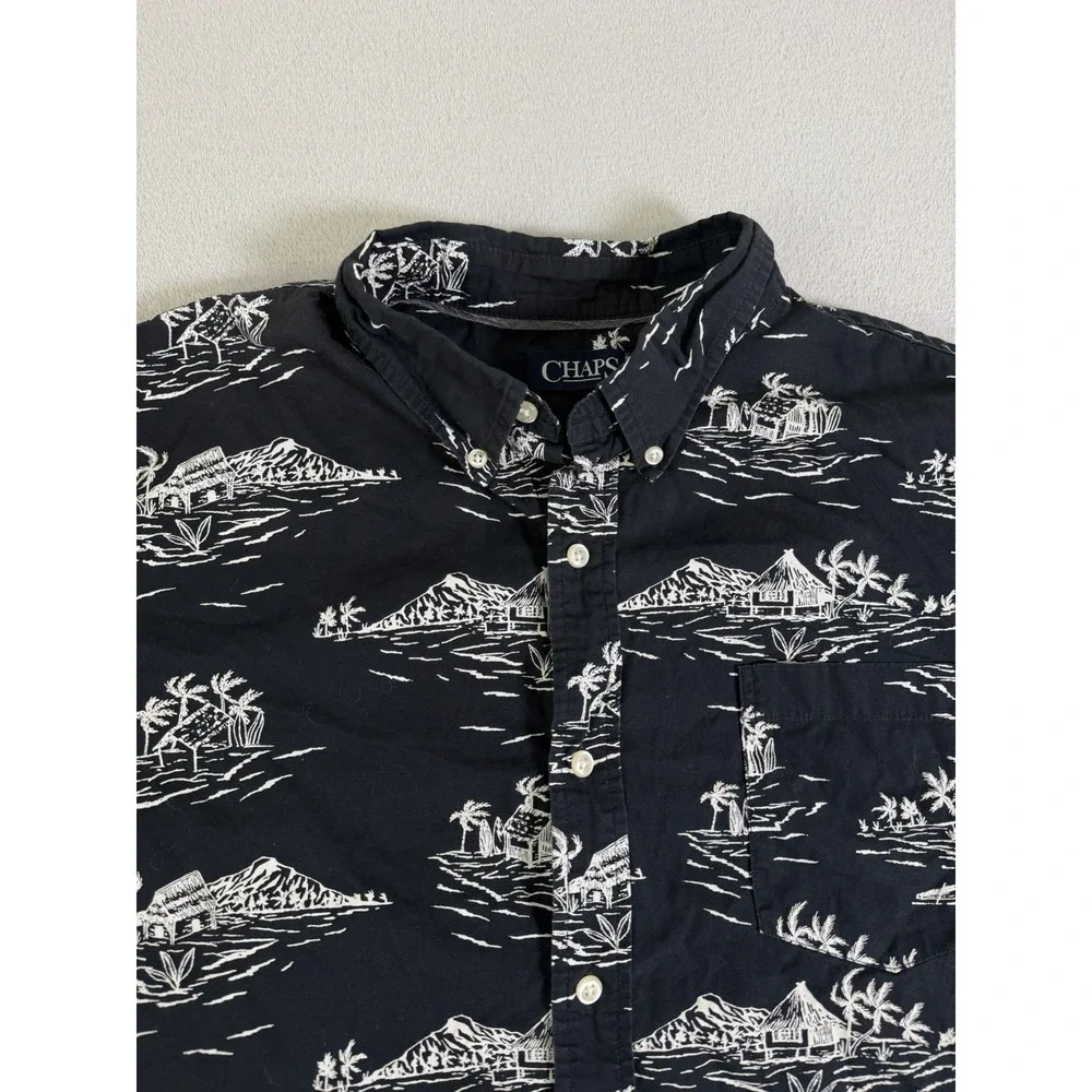 Chaps 100% Cotton Tropical Shirt Mens XL Black Island Print Hawaiian - Picture 4 of 16